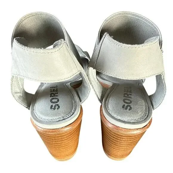 Sorel Nadia™ Leather Block Heeled Sandal Women’s Size 7.5 in Dove Gray EUC - Picture 3 of 10